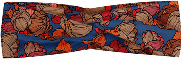 Abakuhaus Floral Headband, Funk Art Style Onion Flowers Pattern In Pastel Tones Modern Boho Print Artwork, Elastic And Soft Women'S Bandana For Sports And Everyday Use, Blue And Brown