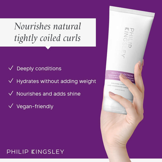 Philip Kingsley | Moisture Extreme Enriching Conditioner | For Curly, Dry, Damaged Hair | Moisturises, Hydrates, And Adds Shine| Detangles And Controls Frizz Adds Shine | 200Ml