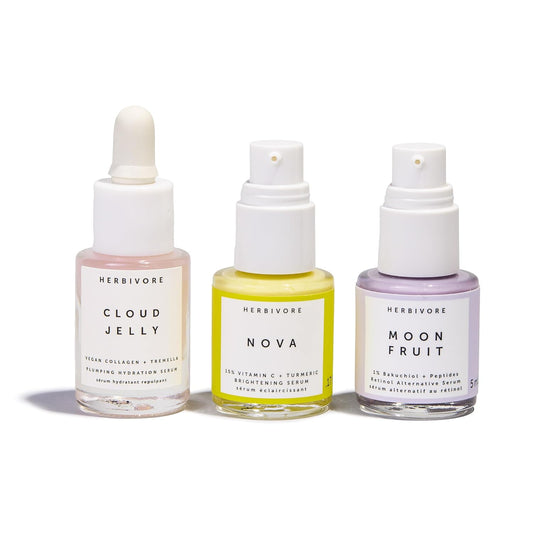 Herbivore Minis Set - Serums Best Sellers Collection (Cloud Jelly, Moon Fruit Nova) Plant-Based, Vegan, Cruelty-Free