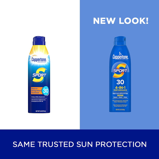 Coppertone SPORT Sunscreen Spray SPF 30, Water Resistant Spray Sunscreen, Broad Spectrum SPF 30 Sunscreen Pack, 5.5 Oz Spray, Pack of 2