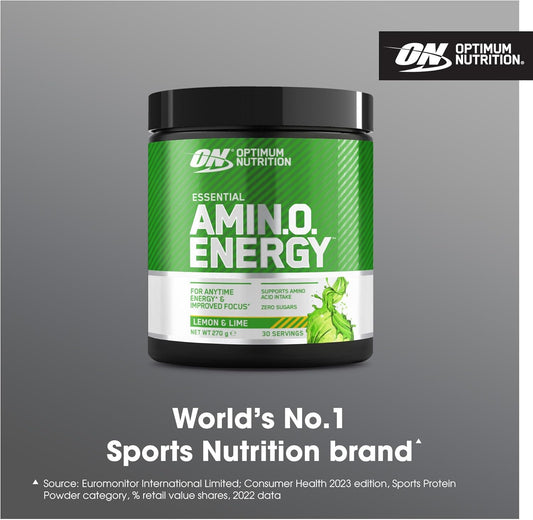 Optimum Nutrition Amino Energy Pre Workout Powder, Energy Drink With Amino Acids, Bcaa, L-Glutamine And L-Leucine, Food Supplement With Vitamin C And Caffeine, Lemon Lime Flavour, 30 Servings, 270 G