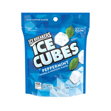Ice Breakers Ice Cubes Peppermint Sugar Free Chewing Gum Pouch, 8.11 Oz (100 Pieces)