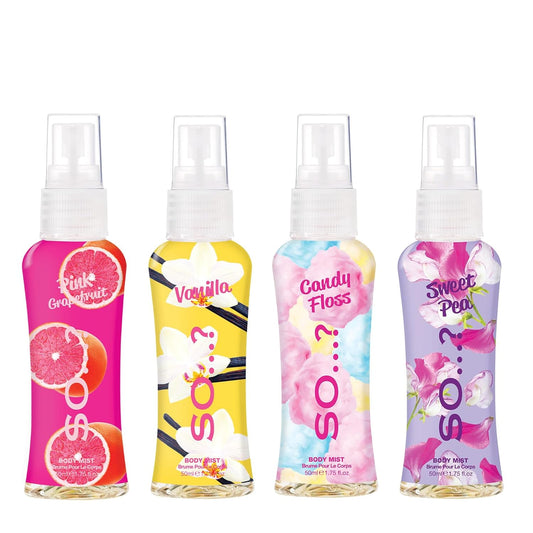 So… Body Mist Set - Body Spray For Women - Cruelty Free, Vegan Perfumes For Women - 650 To 1000 Sprays - Travel Size Gift Set - 4 Pcs