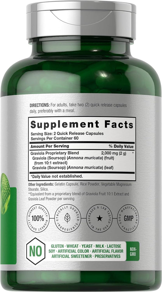 Horbäach Graviola Extract 2000 Mg 120 Capsules | Non-Gmo, Gluten Free | Soursop (Annona Muricata)