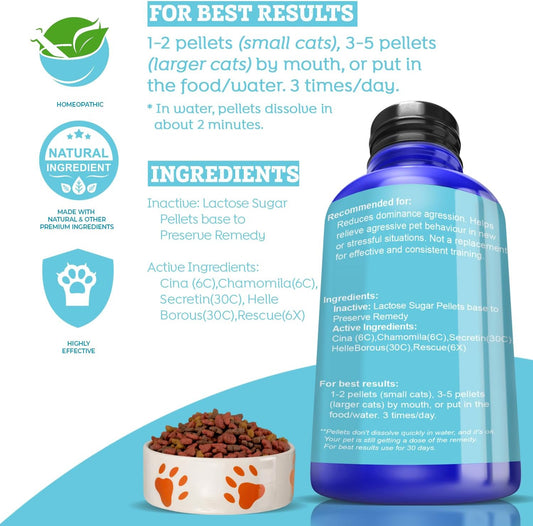 All-Natural Cat Calming Tablets For Stress And Aggressive Behavior - Help Reduce Cat Aggression/Frustration & Promote Relaxation - Homeopathic & Highly Effective - 300 Tablets