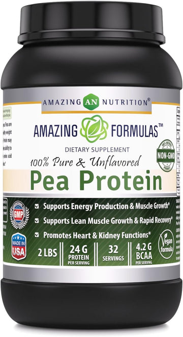 Amazing Formulas 100% Pure & Unavored Pea Protein Dietary Supplement - 2 S (Non-Gmo) - Supports Energy Production And Muscle Growth - Promotes Heart And Kidney Function