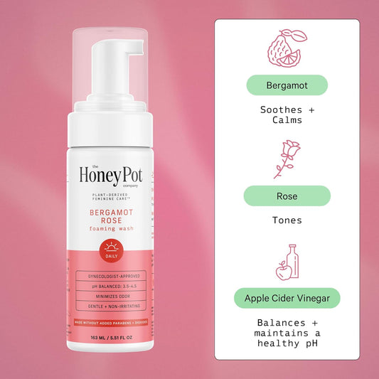 The Honey Pot Company - Feminine Wash - Herbal Infused - Sensitive Skin Types - Ph Balanced Plant Based Hygiene Products - Bergamot Rose - 5.51 Fluid Oz