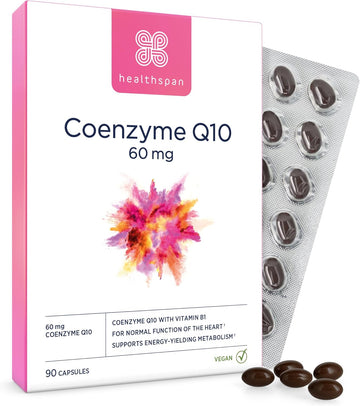 Healthspan Coenzyme Q10 60Mg | 90 Capsules | Added Vitamin B | Sunflower Oil Base | Optimum Purity | Vegan