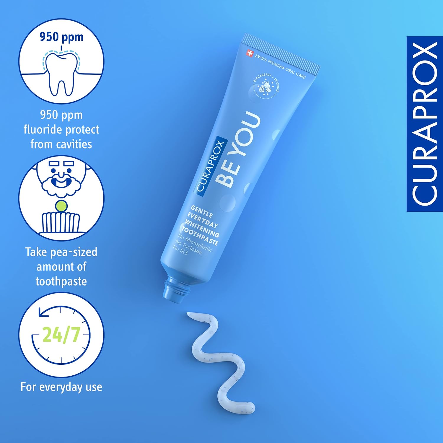 Curaprox Be You Blackberry + Liquorice Toothpaste Blue 60ml - Gentle Everyday Whitening Toothpaste - SLS Free, Microplastic Free, Triclosan Free, Fluoride Toothpaste : Amazon.co.uk: Health & Personal Care