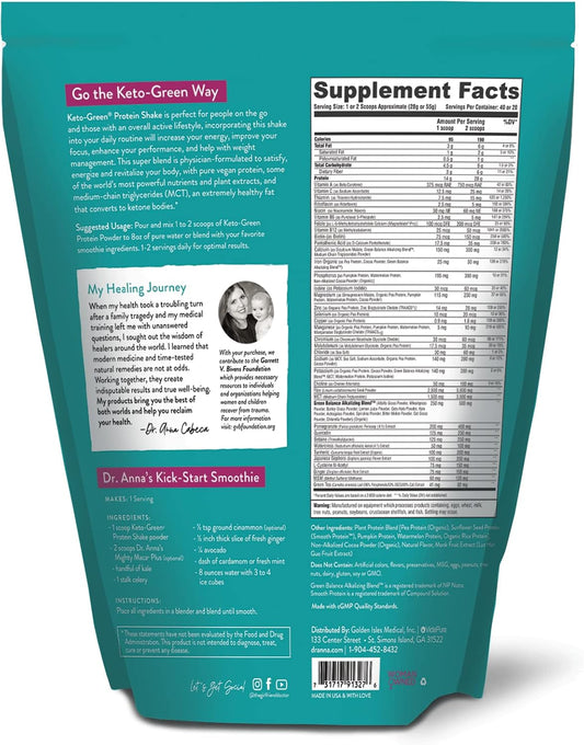 Vidapura Keto-Green Protein Shake By Dr. Anna Cabeca – Chocolate Vegan Protein Powder For Daily Nutrition & Digestive Support, 16 Single Servings