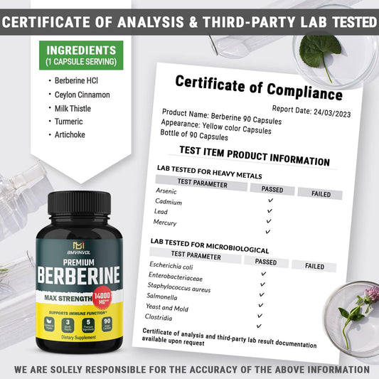 5-In-1 Berberine 14000Mg With Ceylon Cinnamon Milk Thistle Turmeric Artichoke - 30:1 Concentrated Formula Berberine - 3 Month Supply For High Potency - Immune Heart Support