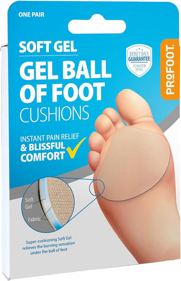Profoot Soft Gel Ball Of Foot Cushions - Instant Pain Relief - Absorbs Shock, Reduces Friction & Redistributes Pressure - Ideal For Metatarsalgia And Morton'S Neuroma