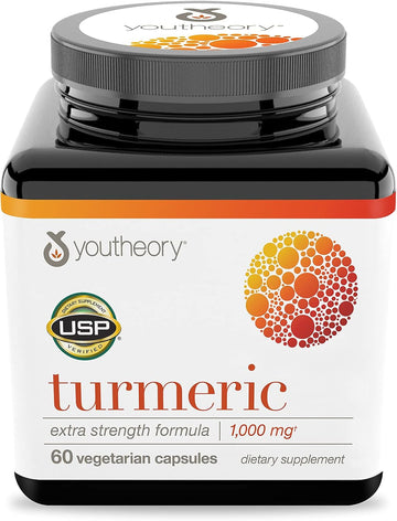 Youtheory Turmeric Curcumin Supplement With Black Pepper Bioperine, Powerful Antioxidant Properties For Joint & Healthy Inammation Support, 60 Capsules