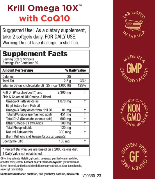 Krill Omega 10X more EPA & DHA with CoQ10 Super Formula from Purity Products. 60 SOFT GELS