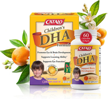 Catalo Children’S Dha Iq Formula With Lutein From Marigold Extract - Omega 3 For Kids, Yummy Strawberry Flavored Chewable Softgels With 200 Mg Of Dha And 42 Mg Of Epa - Made In Usa
