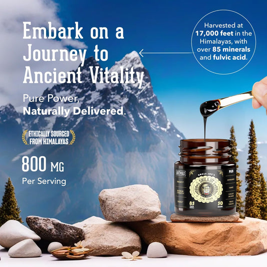 50G Pure Organic Himalayan Shilajit Resin, 800Mg High Potency, Golden Grade A, 85+ Trace Minerals & Fulvic Acid, Natural Energy & Immune Booster