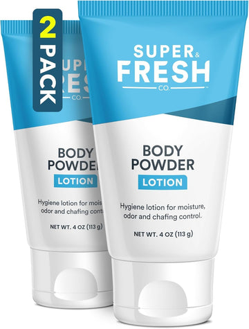 Super Fresh Body Powder Lotion By Sweatblock - Talc Free, Anti-Chafing, Deodorizing, Natural Ingredients - No Mess Body Powder Lotion For Men And Women - 4 Fl Oz