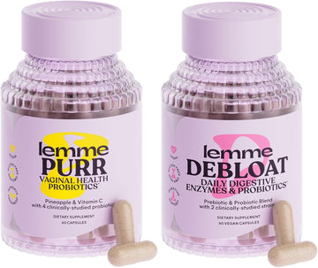 Lemme Purr & Debloat Capsule Bundle - Vaginal Health Supplement For Women, Debloat Capsules For Bloating & Gas Relief, Probiotics & Prebiotics - Gluten Free, Non-Gmo - 60 Ct. Each