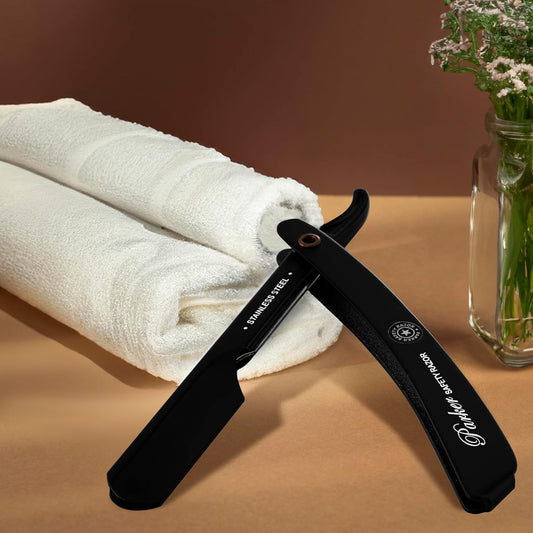 Parker Ptabk Adjustable Stainless-Steel Barber Razor | 3 Blade Exposures (Low/Medium/High) | Straight Shavette With 5 Premium Parker Platinum Blades | Black Stainless Steel Lhandle