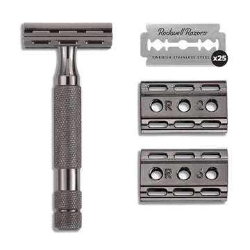 Rockwell Razors 6C Gunmetal Chrome Double-Edge Safety Razor With 6 Adjustable Shave Settings And 25 Blades