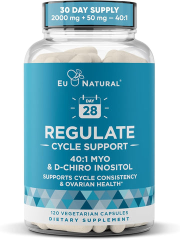 Regulate Menstrual Cycle Support – Hormone Balance At Optimal 40:1 Myo-Inositol & D-Chiro Inositol – Pcos Supplement For Period Consistency, Menstrual & Ovulation Support – 120 Vegan Soft Capsules