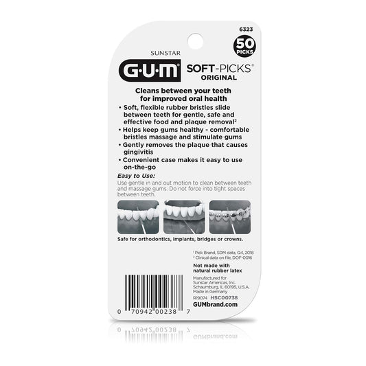 Gum Soft-Picks Original, Easy To Use Dental Picks For Teeth Cleaning And Gum Health, Disposable Interdental Brushes With Convenient Carry Case, Dentist Recommended Dental Picks, 50Ct