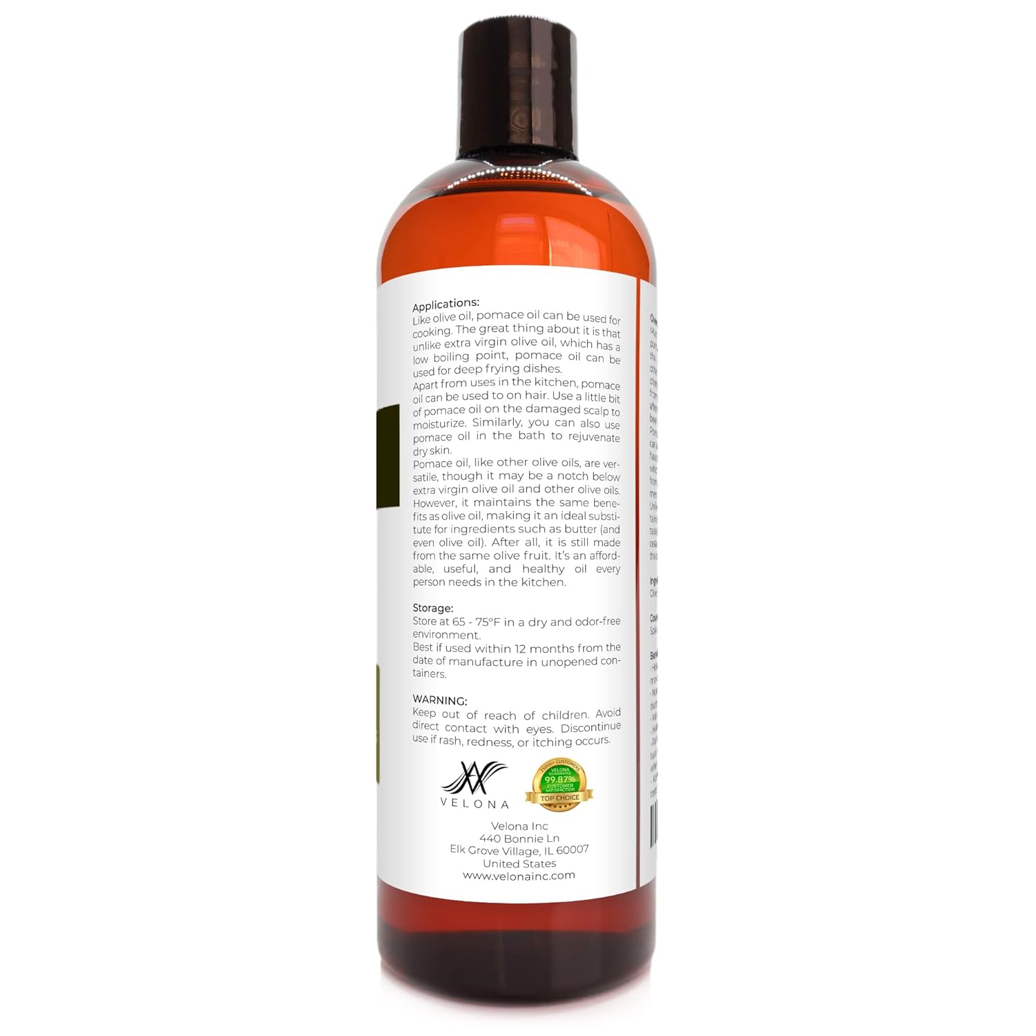 velona Olive Pomace Oil 16 oz | 100% Pure and Natural Carrier Oil | Refined, Cold pressed | Cooking, Skin, Hair, Body & Face Moisturizing | Use Today - Enjoy Results : Beauty & Personal Care
