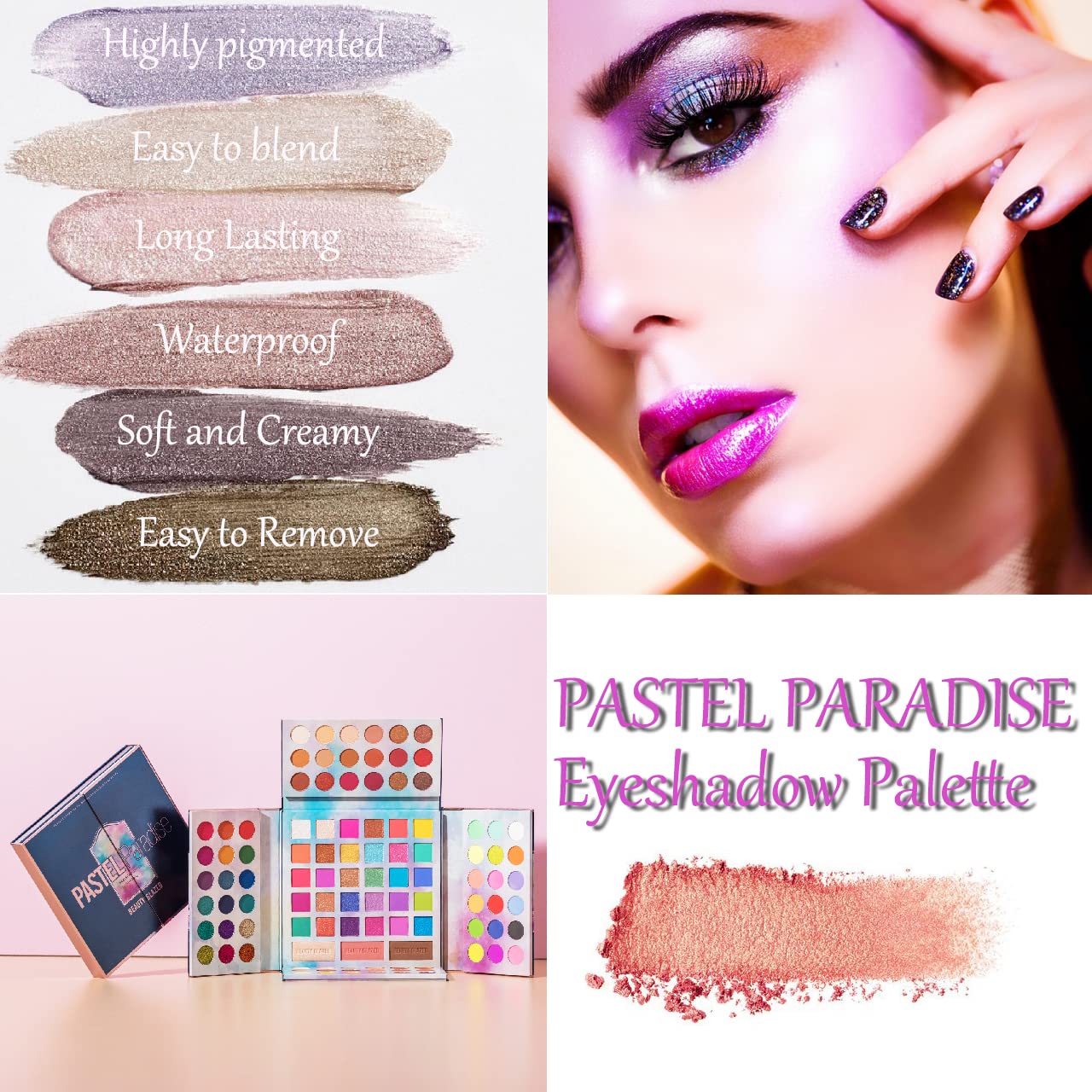 Myuango Pastel Paradise Eyeshadow Palette, Highly Pigmented 82 Shades Matte Shimmer Glitter Vegan Makeup Palette For Beginners - Waterproof, Blendable, Long-Lasting - Cruelty-Free : Beauty & Personal Care