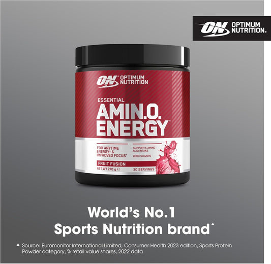 Optimum Nutrition Amino Energy Pre Workout Powder, Energy Drink With Amino Acids, Bcaa, L-Glutamine And L-Leucine, Food Supplement With Vitamin C And Caffeine, Fruit Fusion Flavour, 30 Servings, 270 G