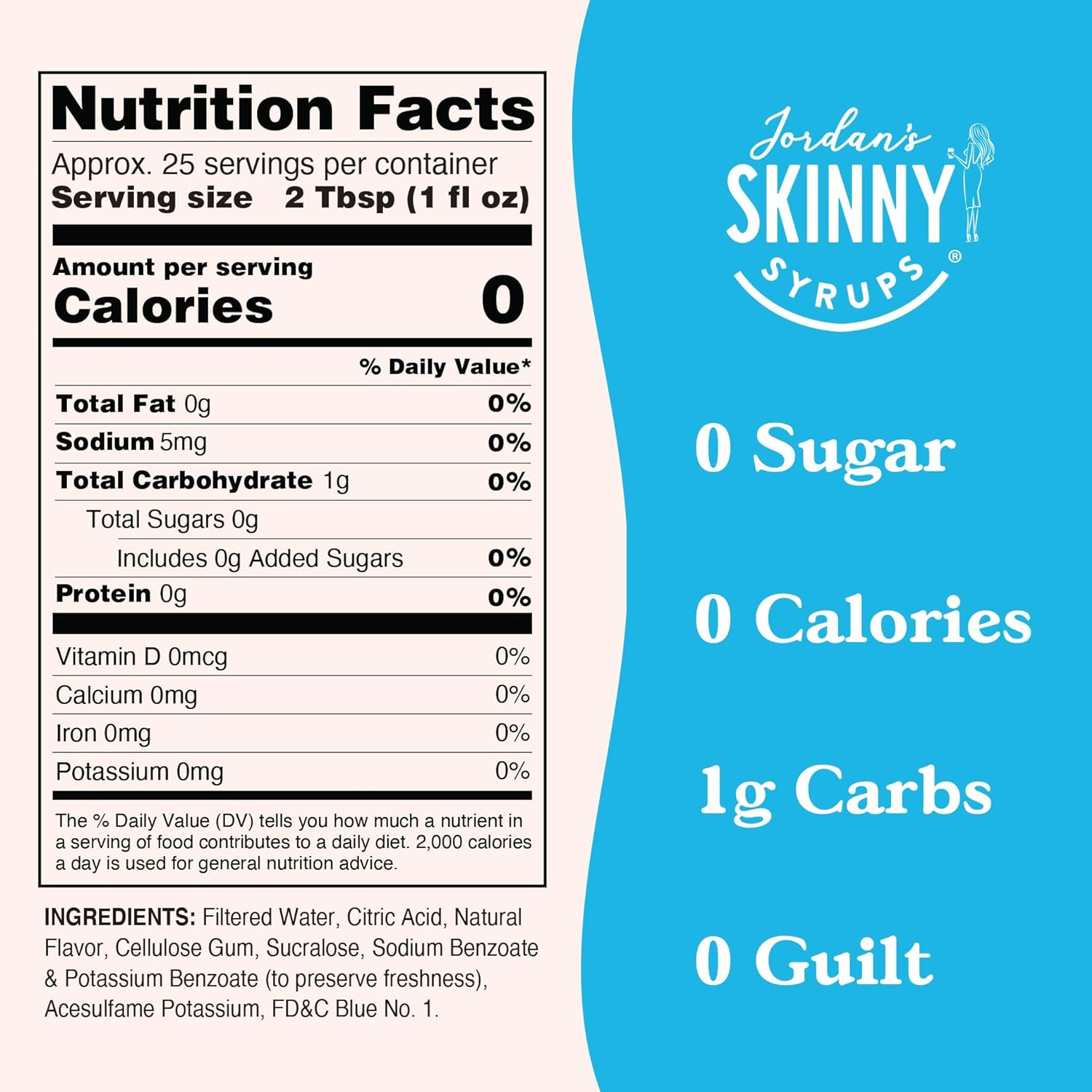 Jordan'S Skinny Mixes Sugar Free Syrup, Genie Flavor, Fruit Flavored Water Enhancer, Drink Mix For Ice Tea, Lemonade & More, Zero Calorie Flavoring, Keto Friendly, 25.4 Fl Oz, 1 Pack
