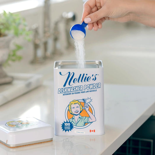 Nellie'S Dishwasher Powder - Tough On Food Residue, Plant-Based Ingredients, Spotless Clean, High-Efficiency Dishwashing Solution - 100 Scoop Tin