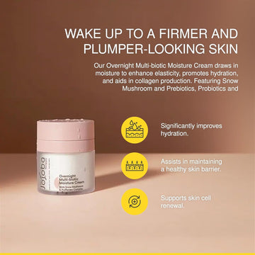The Jojoba Company Overnight Multi-Biotic Moisture Cream With Snow Mushroom & Prorenew Complex – Hydrating Night Cream For Dry, Sensitive Skin – Nourishing, Lightweight
