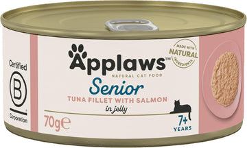 Applaws Natural Senior Wet Cat Food,Tuna With Salmon In A Soft Mousse Jelly 70G Tin (Pack Of 24 X 70G Tins)1328Ce-A