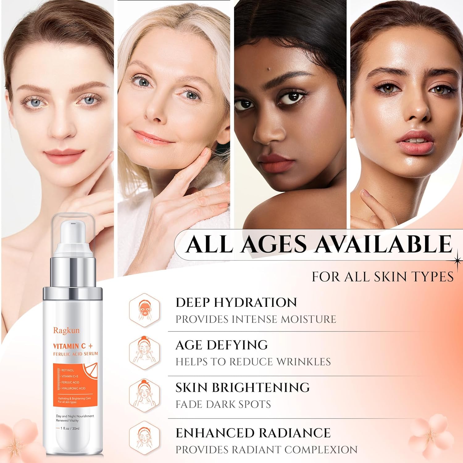 Vitamin C Brightening Serum For Face, Ce Ferulic Acid, Super Vitamin C Serum, Hyaluronic Acid Serum For Face, Dark Spot Remover For Face Lifting, Firming Anti Aging Wrinkle Serum-1 Fl Oz