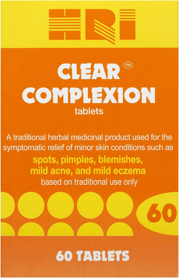 Hri Clear Complexion 60 Tablets - For Symptomatic Relief Of Minor Skin Conditions Such As Spots, Pimples, Blemishes, Mild Acne, Mild Eczema. 1 Pack