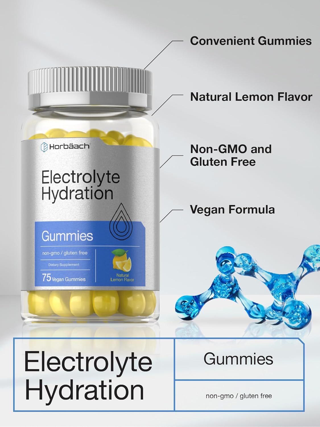 Electrolyte Hydration Gummies | 75 Count | Vegan | Natural Lemon Flavo