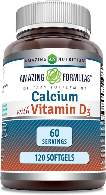 Amazing Formulas Calcium With Vitamin D3 Softgels Supplement | Non-Gmo | Gluten-Free (120 Count)