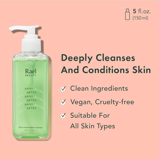 Rael Skin Care, Facial Cleanser - Oil to Foam, Gentle Face Wash, Daily Foaming Cleanser, All Skin Types, Hydrating Vitamin B5, Daily, Clean Ingredients, Cruelty Free Skin Care (5.07oz)