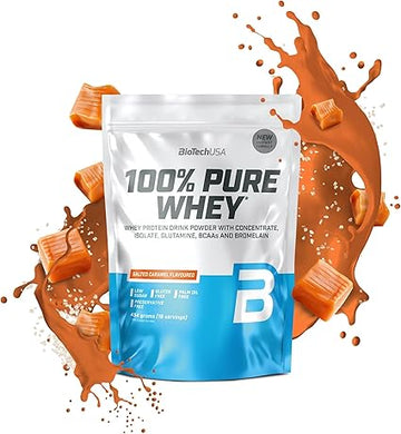 Biotechusa 100% Pure Whey | Protein Powder With Bcaa And Glutamine | Gluten-Free, Palm Oil Free | 21G Protein Per Serving, 454 G, Salted Caramel