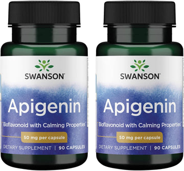 Swanson Apigenin Supplement, 50Mg Capsules (90 Count), Helps Promote Sleep, Stress Relief & Overall Men'S Health (Packaging May Vary) 2 Pack
