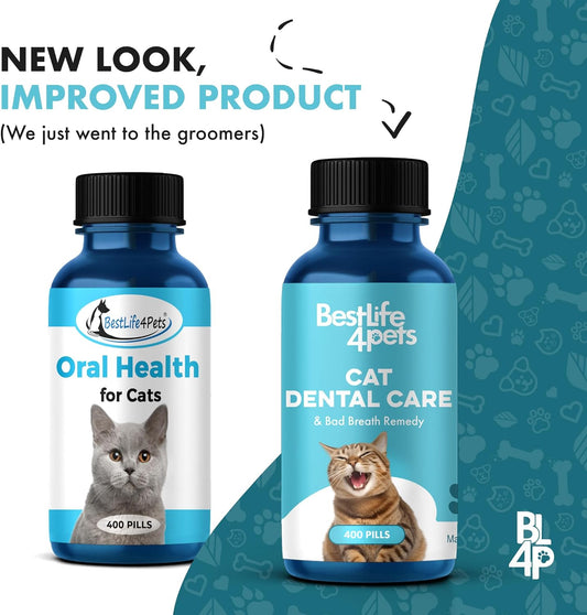 Bestlife4Pets Cat Dental Care & Bad Breath Remedy - Natural Oral Health For Cats Gums, Gingivitis And Tooth Pain, Daily Pet Breath Freshener, Tartar And Plaque Remover Treat, Easy To Use Cat Oral Care
