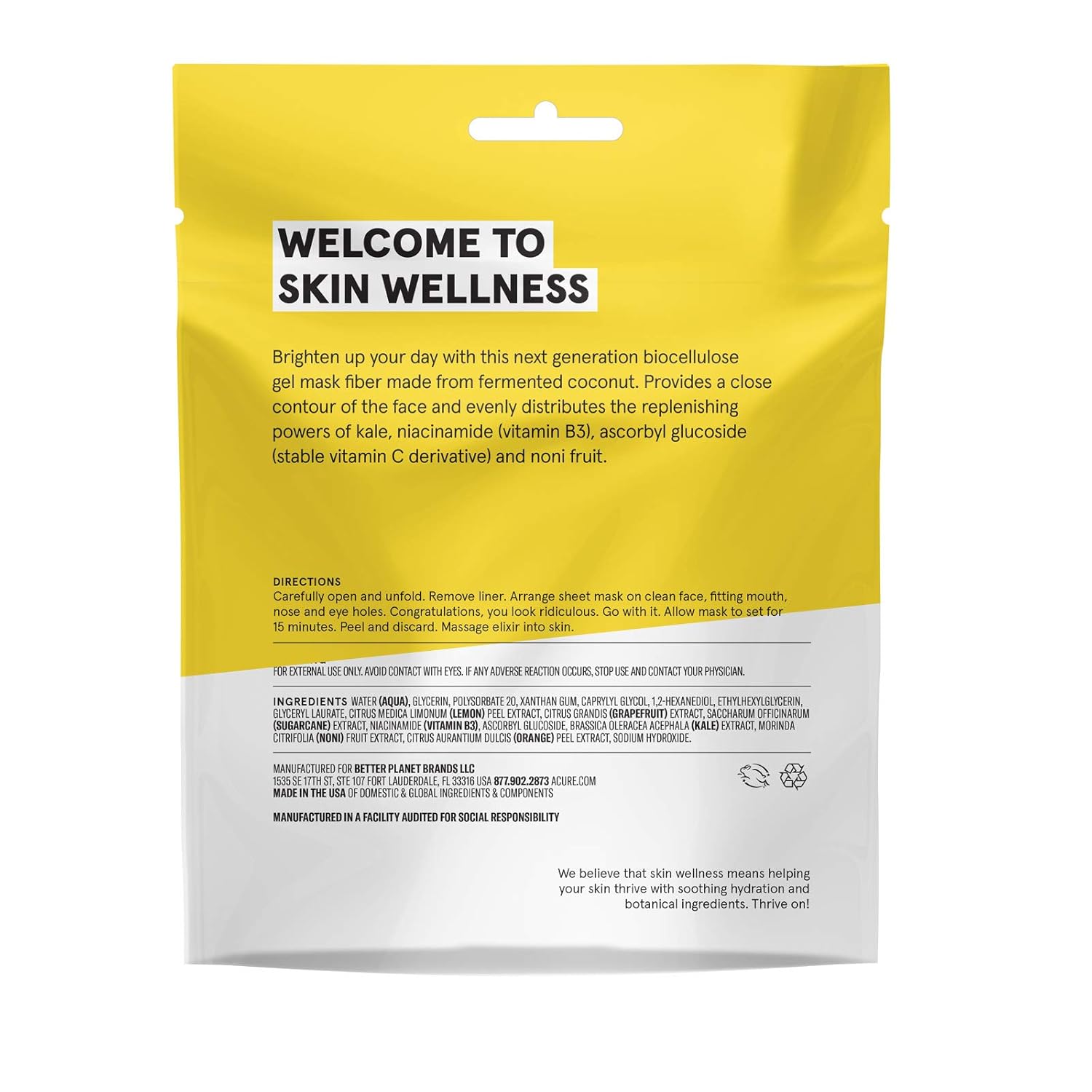 Acure Brightening Biocellulose Gel Mask | 100% Vegan | For A Brighter Appearance | Niacinamide & Kale - Vitamin B3 |One Single Use | All Skin Types |1 Count : Beauty & Personal Care