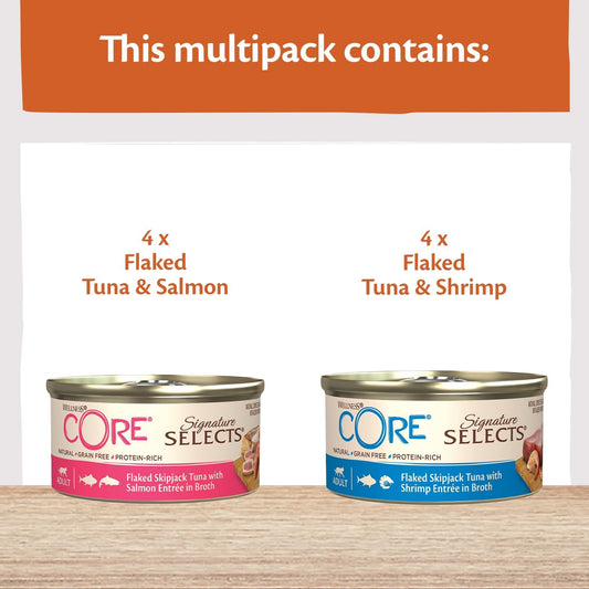 Wellness Core Signature Selects, Wet Cat Food, Cat Food Wet In Sauce, Grain Free Cat Food, High Meat Content, Flaked Selection Mix, 8 X 79 G10642