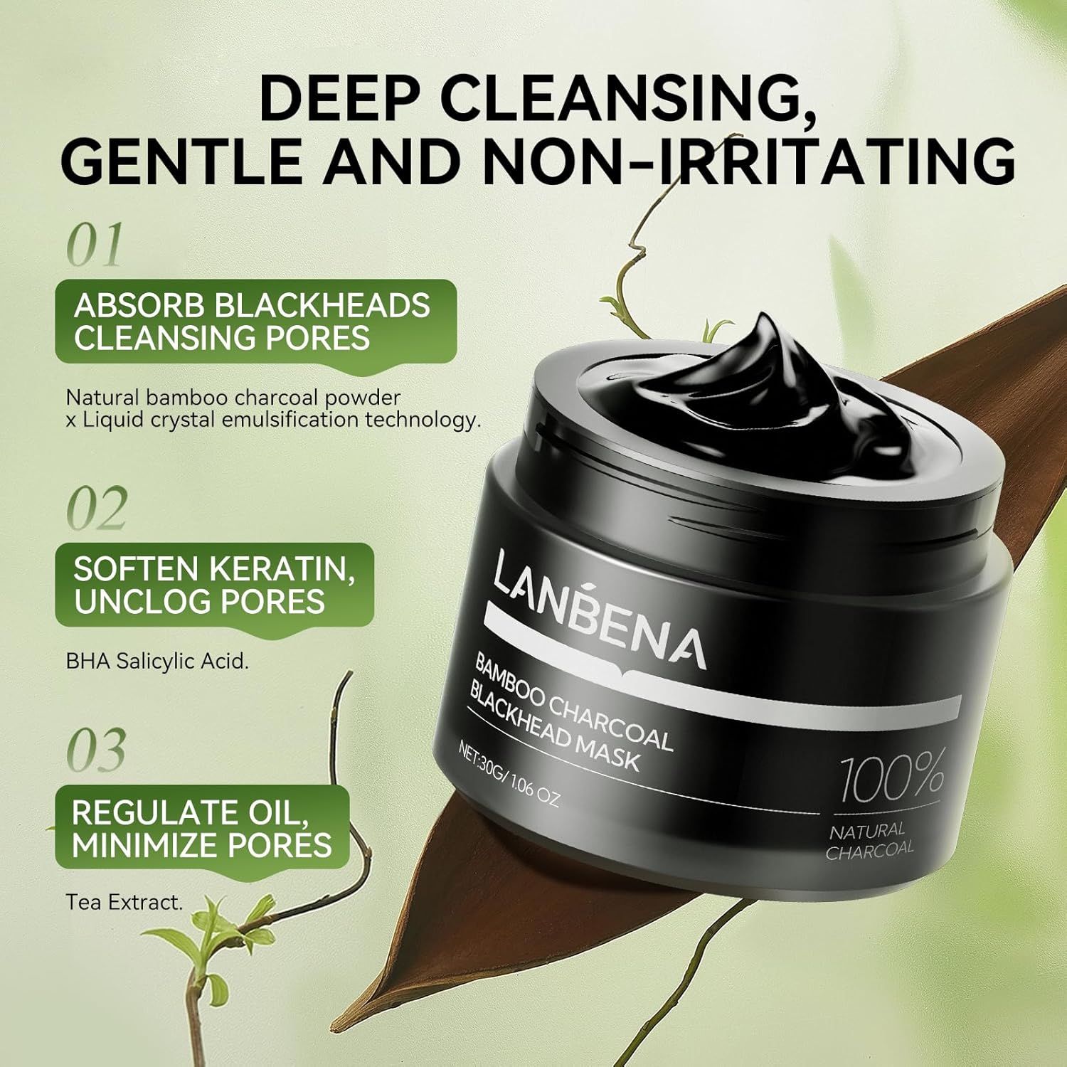 Lanbena 3-In-1 Blackhead Removal Set - Bamboo Charcoal Pore Strips (30G), Pore Minimizing Serum (30Ml) & Removal Paper - Mask For Face, Minimizes Pores & Leaves Skin Fresh & Clean, Blackhead Remover : Beauty & Personal Care