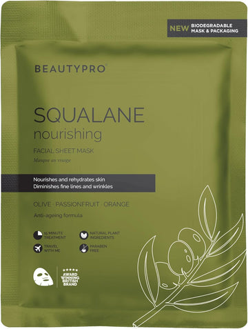 Beautypro Squalane Face Mask Nourshing Anti-Ageing Hydrate Radiant Complexion Plant Based Olive Extract Natural Facial Korean Vegan Skincare 100% Biodegradable Multi Award Winning Brand