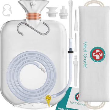 Medi Grade Enema Kit For Adults, 2 Litres - Transparent, Hands-Free Colonic Irrigation Home Kit With One-Way Valve - Perfect For Coffee & Colon Cleanse