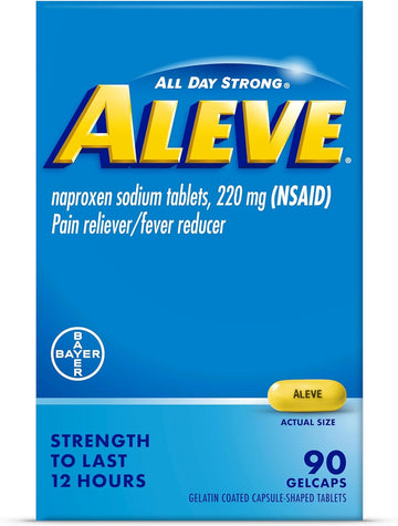 Aleve Pain Reliever & Fever Reducer Gelcaps, Naproxen Sodium, Headache Pain Relief, Back And Body Pain Relief Medicine, Pain Medicine For Adults And Children Ages 12 And Up, 90 Count