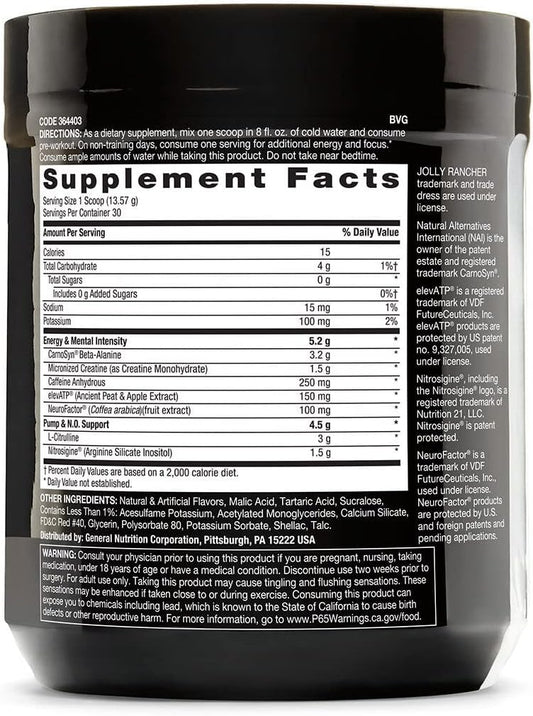 Beyond Raw Lit | Clinically Dosed Pre-Workout Powder | Contains Caffeine, L-Citrulline, And Beta-Alanine, Nitric Oxide And Preworkout Supplement | Jolly Rancher Watermelon | 30 Servings