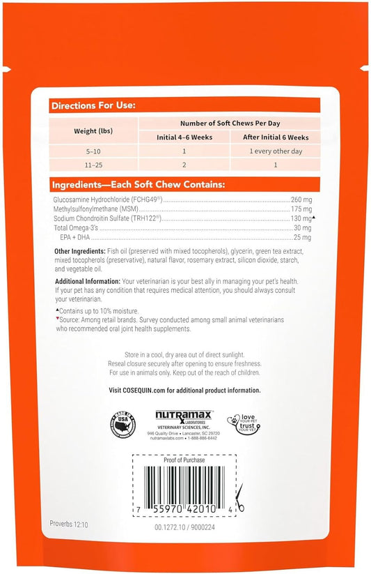 Nutramax Cosequin Minis Maximum Strength Joint Health Supplement - With Glucosamine, Chondroitin, MSM, and Omega-3's, 45 Soft Chews : Pet Supplies