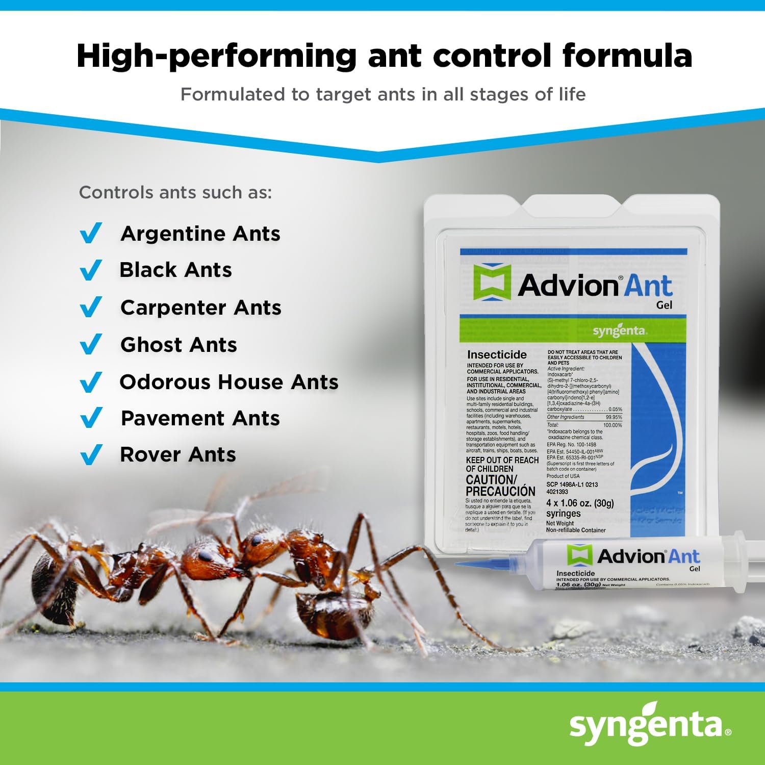 Advion Ant Gel Bait, 4 Tubes X 30-Grams, 1 Plunger And 2 Tips, Effective Ant Bait, Formulated With 0.05% Indoxacarb, Indoor And Outdoor Use, Ant Killer Gel For Control Of Most Major Ant Species